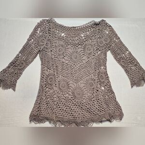 Ultra Pink Lace Crochet Top - Taupe
